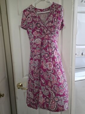 croft & barrow Pink Paisley Short Sleeve Wrap-Style Dress